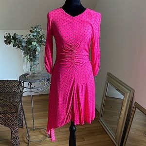 Zara Barbie Pink polka dot quarter sleeve high low dress